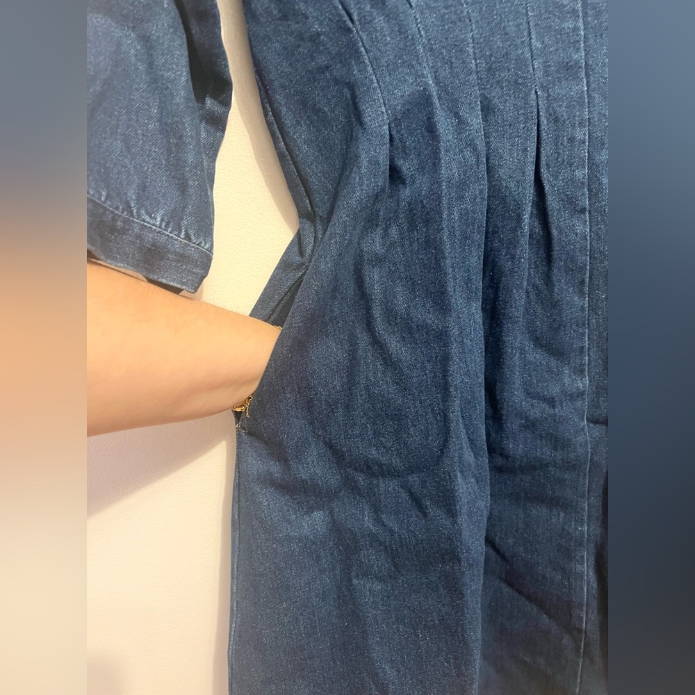 Blue Denim fit and flare Dress with pockets - Picture 5 of 11